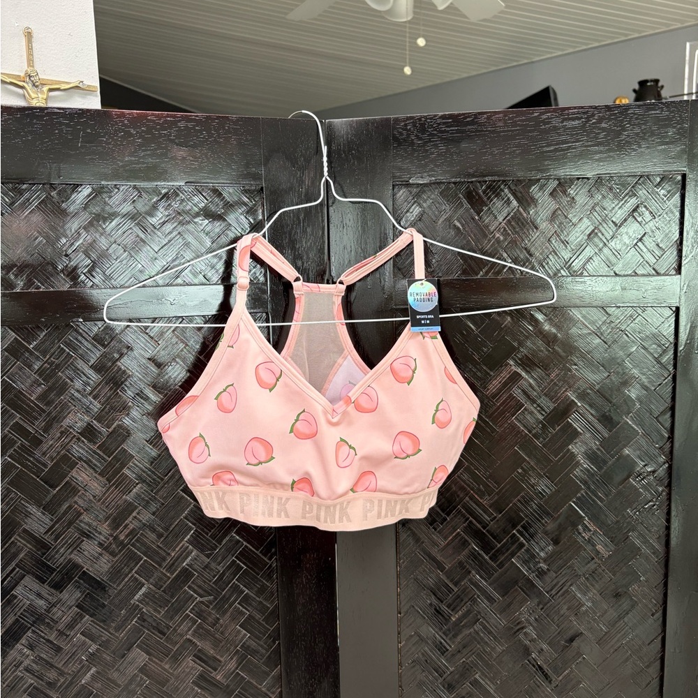 Victoria’s secret Pink Sports Bra with Peach Print - New with tags!!